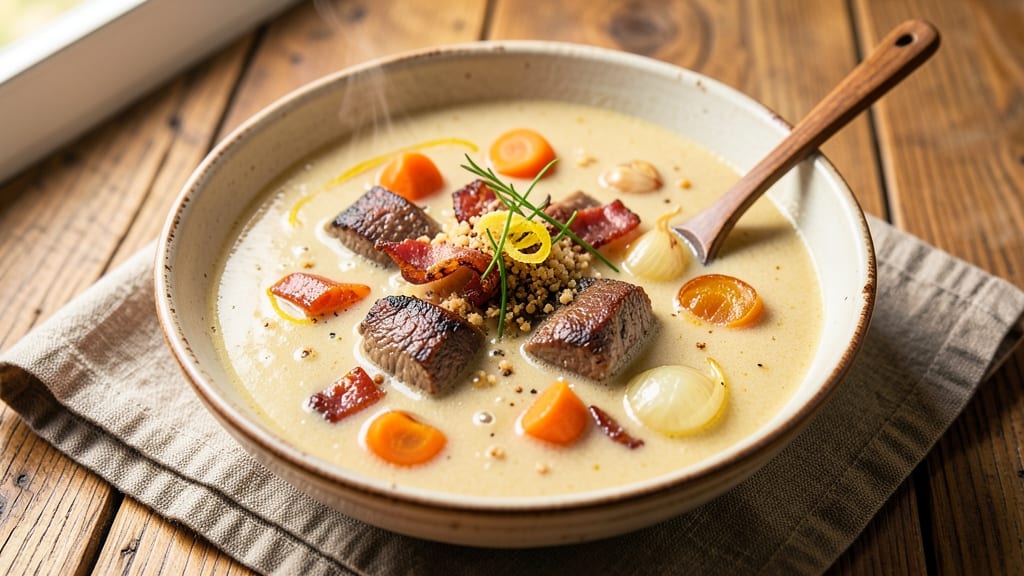 Beef Chowder Soup Recipe: Velvety Potato Cream With Crispy Bacon Bits
