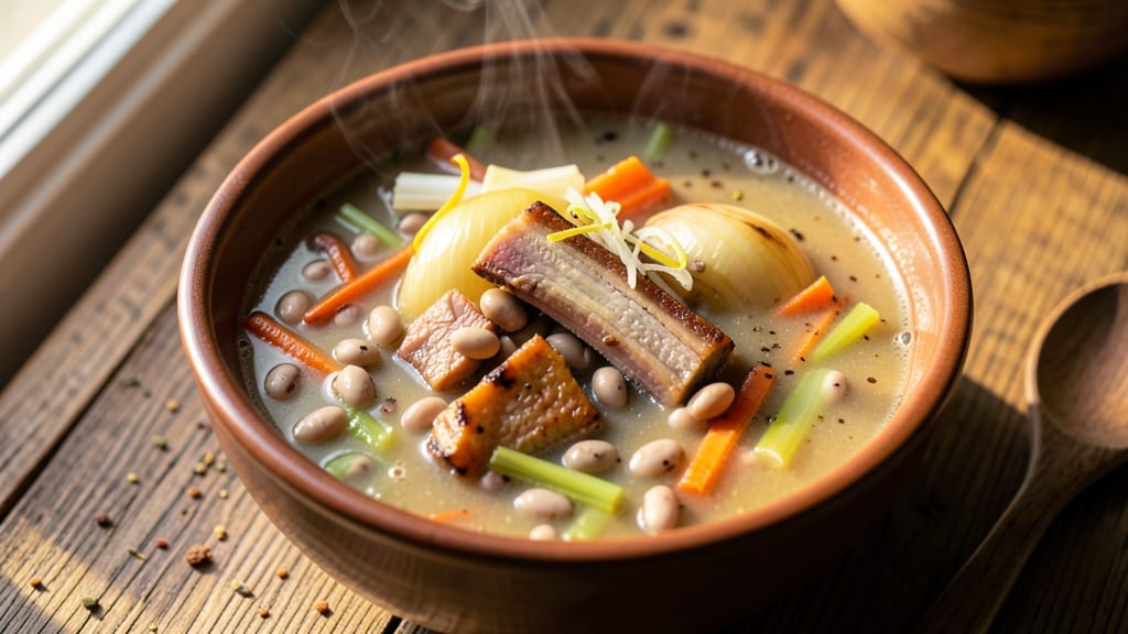 Bean and Ham Soup Recipe With Ham Bone: Crispy Celery Crowns Over Savory Broth