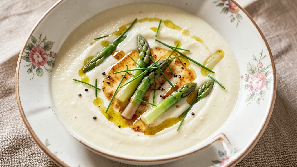 Best Cream of Asparagus Soup Recipe: Pioneer Woman's Velvety Herb Velout With Crispy Celery Crowns