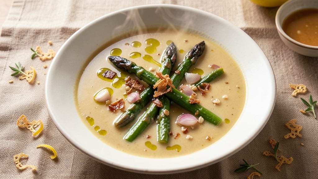 Asparagus Stalk Soup Recipe: Earthy Green Velout With Crispy Topping Twist