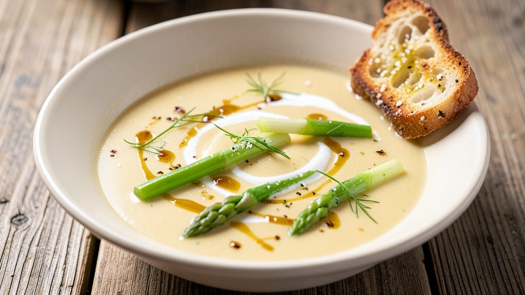 Best Ever Asparagus Soup Recipe: Silky Smooth With Toasted Garlic Crunch