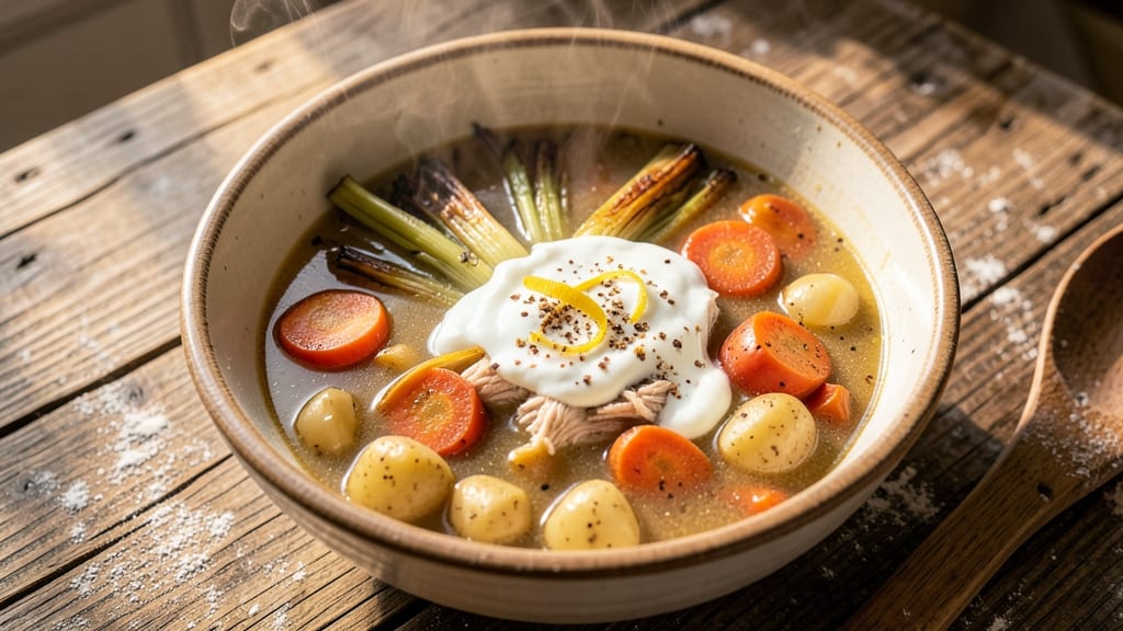 Amish Gma Soup Recipe: Crispy Celery Crowns Over Warm Herb Velout