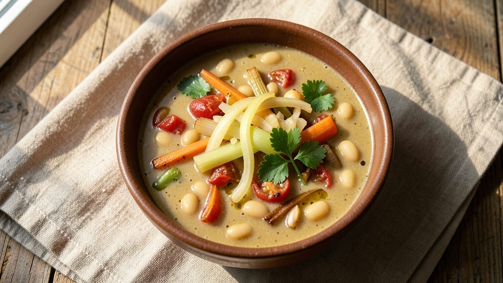 Best White Bean Soup Recipe Ever: Crispy Celery Crowns Over Spiced Tomato Velout