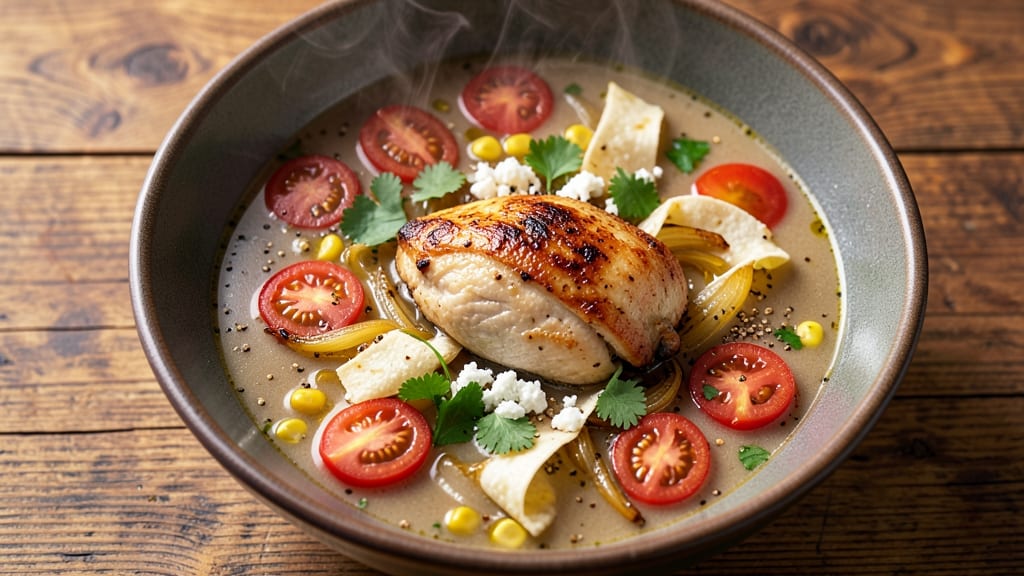 Bear Creek Chicken Tortilla Soup Recipe: Smoky Tortilla Crunch Over Creamy Herb Velout