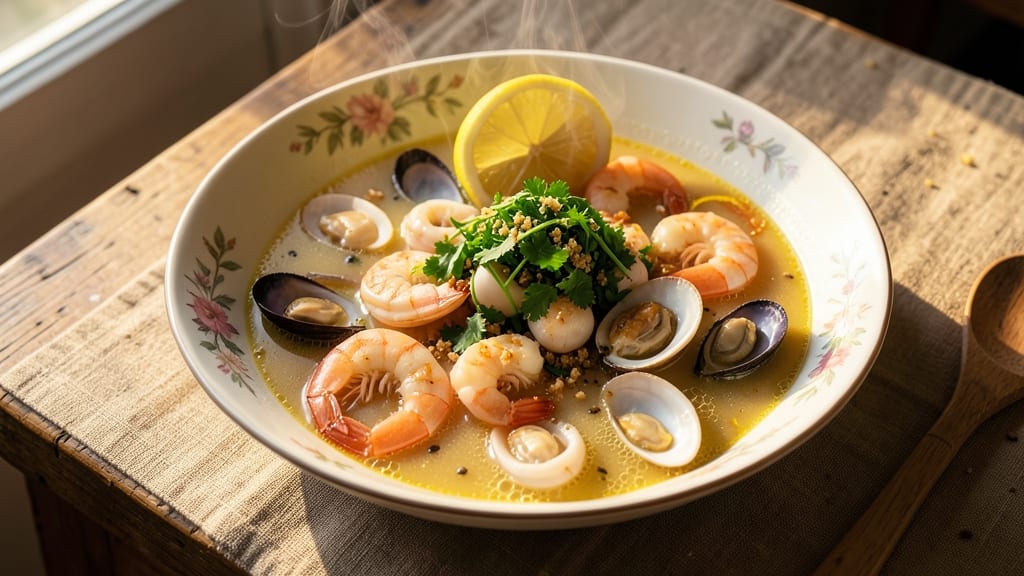 7 Mares Seafood Soup Recipe: Sicilian-Inspired Crispy Celery Crowns Over Garlic-Infused Broth
