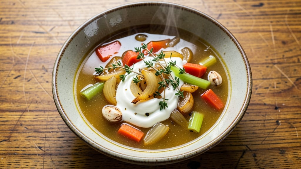 Bartolini Farmers Soup Recipe: Slow-Simmered Celery Crown Crunch Over Creamy Herb Velout