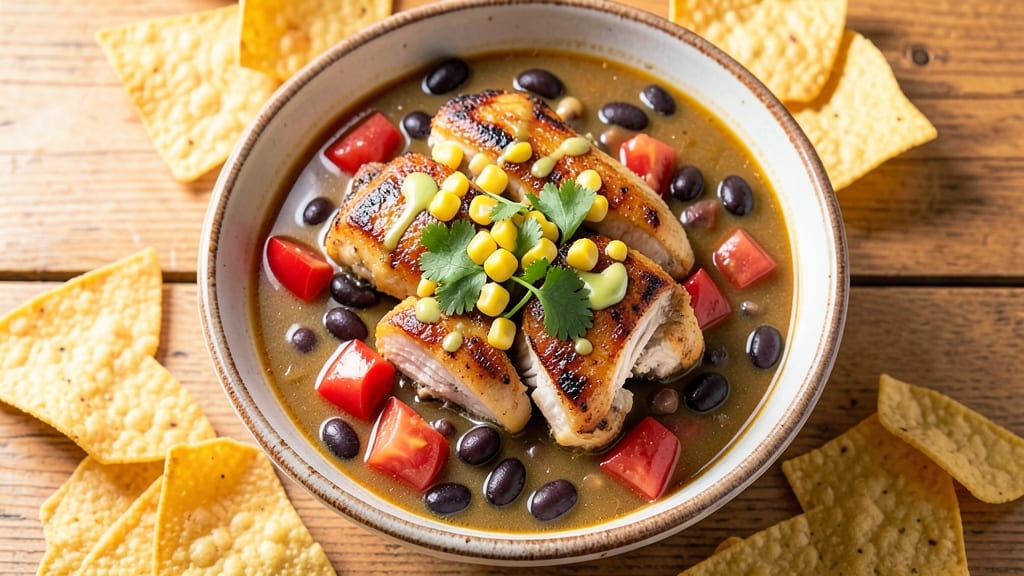 Best Taco Soup Recipe in the World: Crispy Tortilla Topping Over Smoky Tomato-Chicken Velout