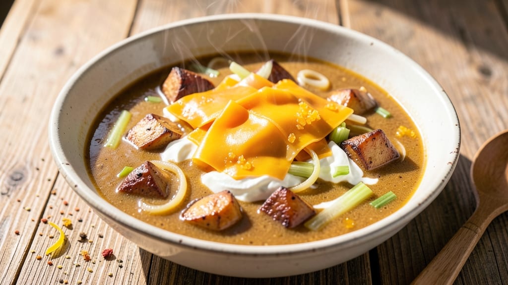 Best Baked Potato Soup Recipe Ever: Velvety Cheese Base With Crispy Celery Crowns