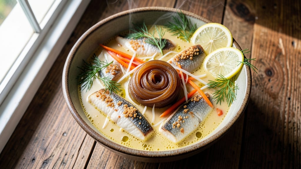 7 Fish Soup Recipe: Crispy Celery Crowns Over Smoky Tomato Velouté