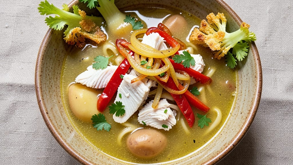 Bacalao Soup Recipe: Crispy Celery Crowns Over Lemon-Herb Velouté