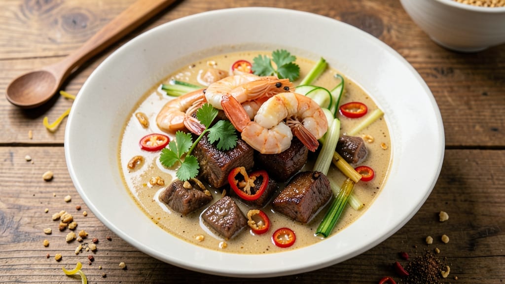 Beef Laksa Soup Recipe: Spicy Coconut Curry with Crispy Prawns