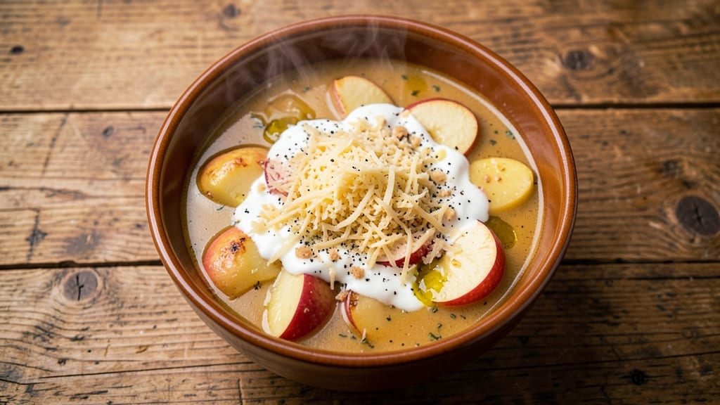 Apple Barn Loaded Potato Soup Recipe: Cheesy Bacon Crunch Over Creamy Apple Cider Base