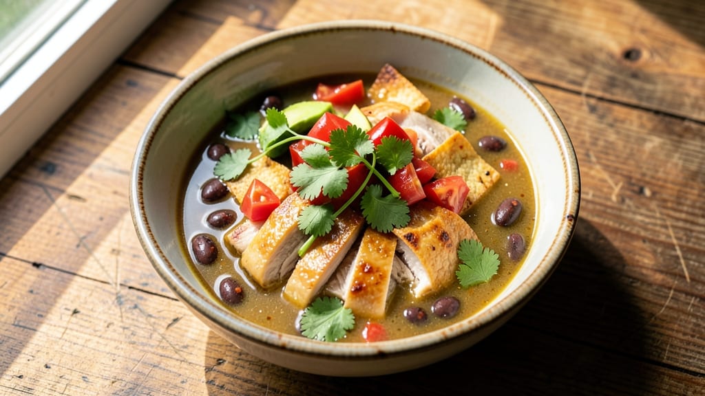 Amazing Chicken Tortilla Soup Recipe: Spiced Tortilla Crunch Over Creamy Tomato Base
