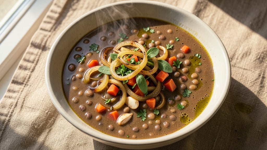 Amy's Copycat Lentil Soup Recipe: Smoky Bacon and Caramelized Onion Depth