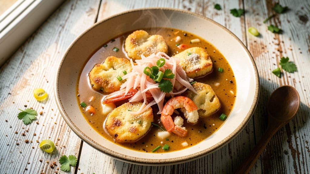 Bahamian Crab Soup and Dough Recipe: Crispy Conch Bites Over Spiced Tomato Broth