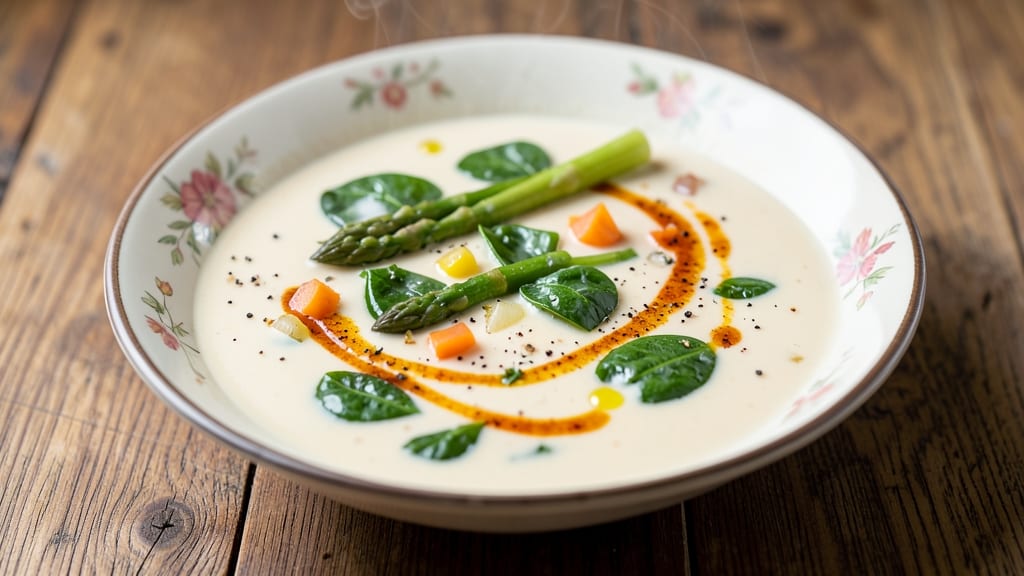 Asparagus Spinach Soup Recipe: Velvety Green Velout With Crispy Garlic Crowns