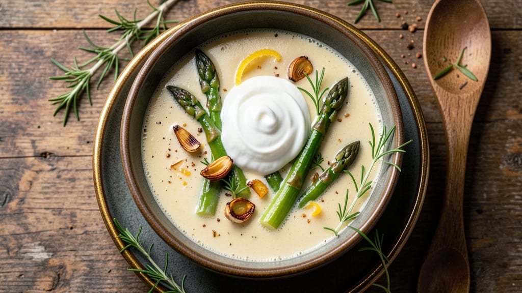 Barefoot Contessa Asparagus Soup Recipe: Roasted Garlic and Herb Velout With Crispy Celery Crowns