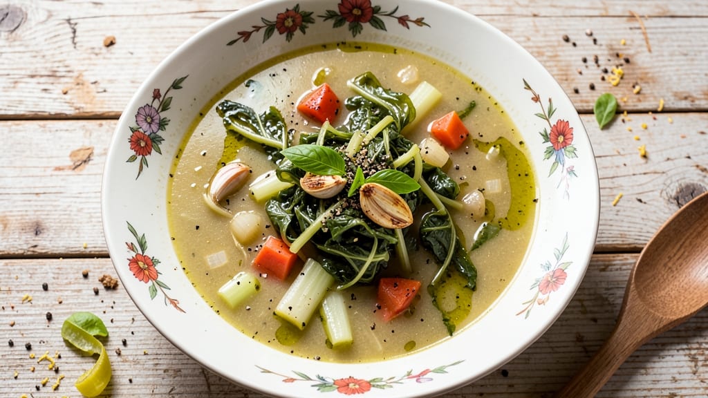 Authentic Italian Escarole Soup Recipe: Crispy Garlic Bread Topping for Extra Crunch